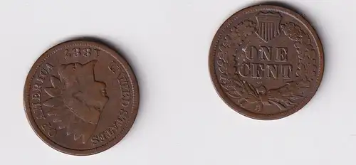 1 Cent Kupfer Münze USA 1887 ss (159168)