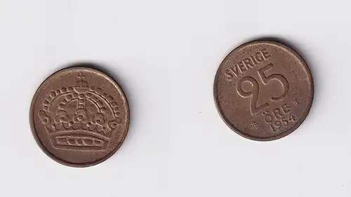 25 Öre Silber Münze Schweden 1954 ss+ (153127)