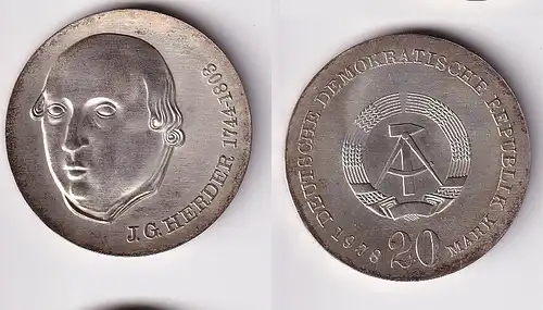 DDR Gedenk Münze 20 Mark Johann Gottlieb Herder 1978 Silber (138875)