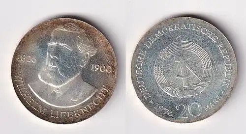 DDR Gedenk Münze 20 Mark Wilhelm Liebknecht 1976 Silber Stgl. (139537)