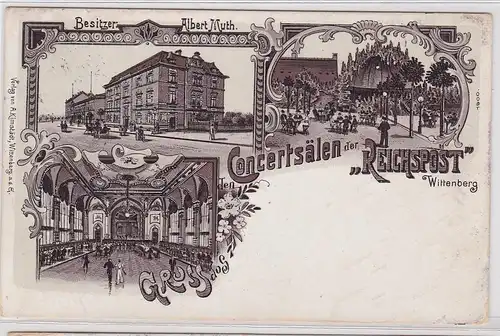 903774 Ak Lithographie Gruß aus den Conzertsälen der "Reichspost" Wittenberg 