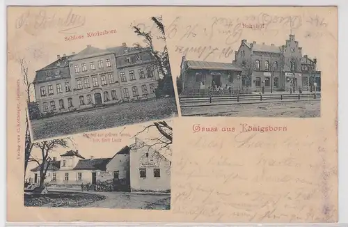 65882 Ak Gruß aus Königsborn Bahnhof, Gasthof zur grünen Tanne, Schloß 1903