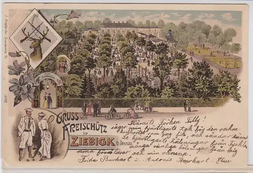 900944 Ak Lithographie Gruß vom Freischütz in Ziebigk bei Dessau 1902