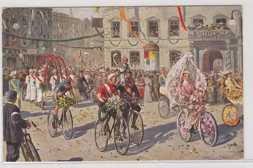 904060 Künstler Ak Volksfest mit Radfahrern um 1910