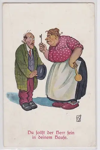 900543 Humor Ak "Du sollst der Herr sein in deinem Hause." um 1910