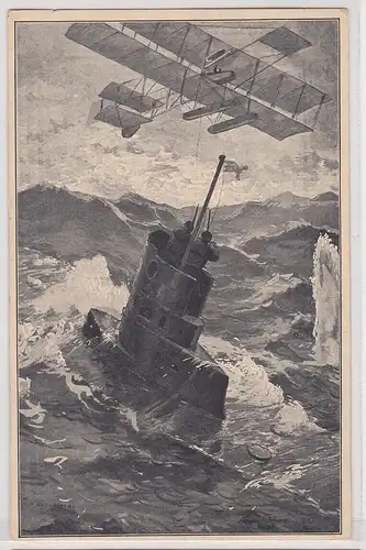 902634 Militär Ak Kampf zwischen Flieger und Unterseeboot um 1915