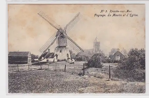 03145 Ak Knocke sur Mer Paysage le Moulin et L´Eglise um 1920