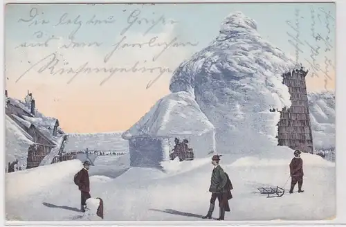 08910 Ak Das Riesengebirge im Winter die Kapelle auf der Schneekoppe 1918