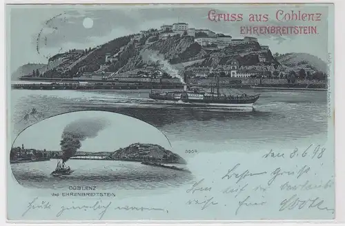29972 Mondscheinkarte Gruß aus Coblenz Ehrenbreitstein 1898