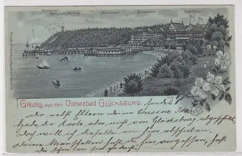 44537 Mondscheinkarte Gruß aus dem Ostseebad Glücksburg 1901
