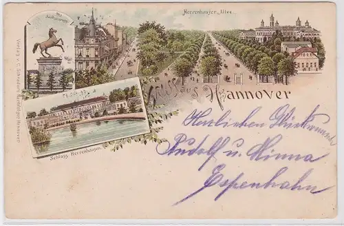 48592 Ak Lithographie Gruß aus Hannover Sachsenross, Schloss usw. 1897