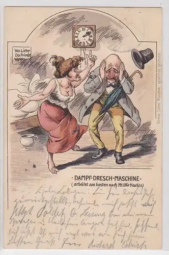 35451 Humor Ak Hausfrieden "Dampf Dresch Maschine" 1900
