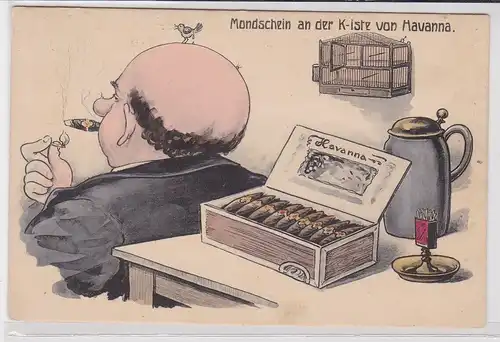 38272 Humor Ak Zigarren "Mondschein an der K-iste von Havanna" um 1920