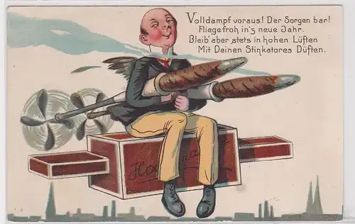 02671 Humor Ak Flugzeug aus Zigarren und Zigarrenkiste um 1920