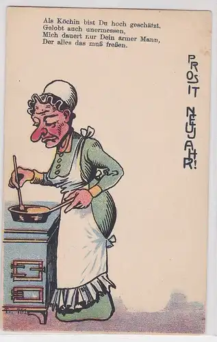 06440 Prosit Neujahr Humor Ak Reim auf die "Künste" der Köchin um 1920