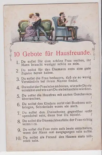 07058 Humor Ak "10 Gebote für Hausfreunde" um 1920