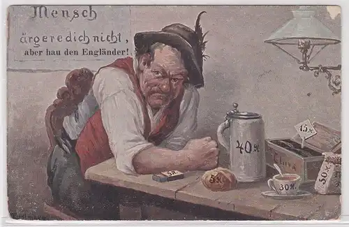 21915 Feldpost Humor Ak "Mensch ärgere dich nicht, aber hau den Engländer!" 1918