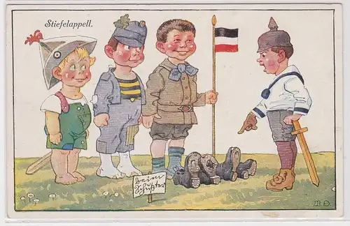 40339 Militär Humor Kinder beim "Stiefelappell" 1916