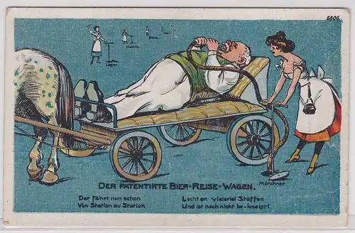 76643 Humor Ak "Der patentierte Bier Reise Wagen" um 1910