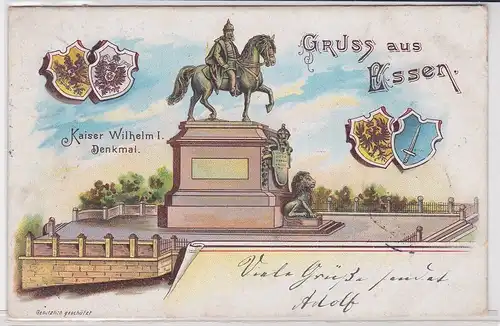 99356 Ak Lithographie Gruß aus Essen Kaiser Wilhelm Denkmal 1898