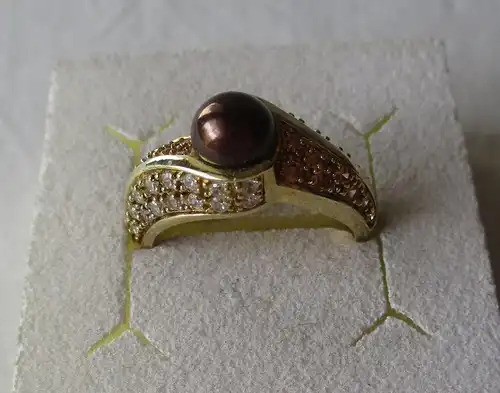 eleganter 925er Sterling Silber Ring vergoldet mit braunen Edelsteinen (108212)