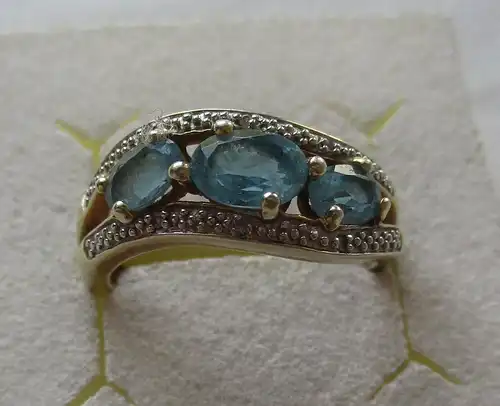 eleganter 925er Sterling Silber Ring vergoldet mit blauen Edelsteinen (109094)