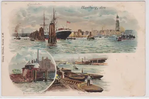 65843 Lithographie Ak Hamburg Jonashafen, Kaiserquai, Brookthor Schleuse