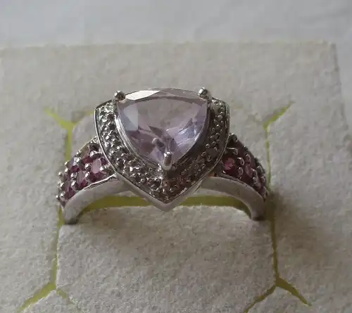 hochwertiger 925er Sterling Silber Ring mit rosa & violettem Edelstein (103388)