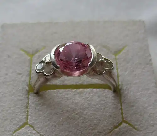 hochwertiger 925er Sterling Silber Ring mit rosa & farblosem Edelstein (107036)