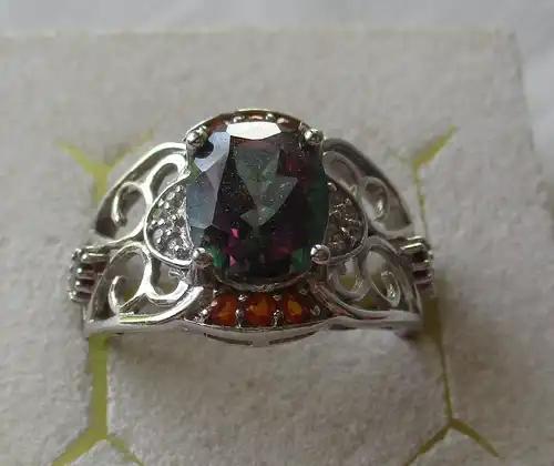 hochwertiger 925er Sterling Silber Ring mit mehrfarbigem Edelstein (110498)