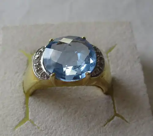 eleganter 925er Sterling Silber Ring vergoldet mit blauem Edelstein (117863)