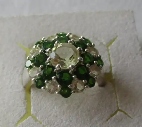 eleganter 925er Sterling Silber Ring mit grünen & farblosen Edelsteinen (112855)