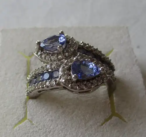 eleganter 925er Sterling Silber Ring mit hellblauen Edelsteinen (110185)