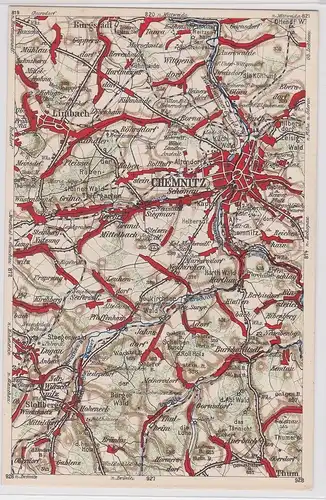 903341 Landkarten Ak Wona-Karte C Chemnitz, Limbach, Lugau, Stollberg usw.