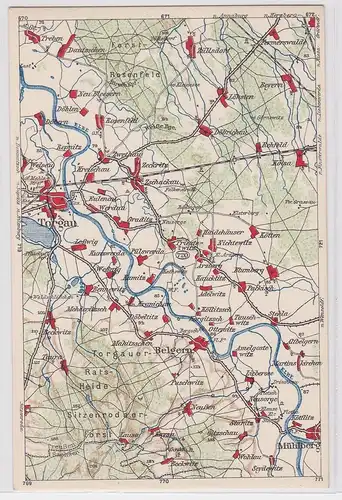 903345 Landkarten Ak Wona-Karte D Torgau, Belgern, Mühlberg usw.