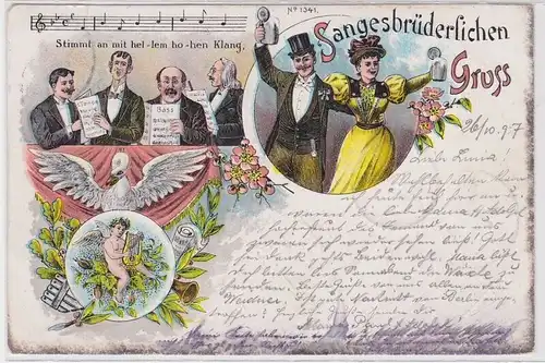 902366 Künstler AK Sangesbrüderlichen Gruss 1897 - Liedkarte No. 1341