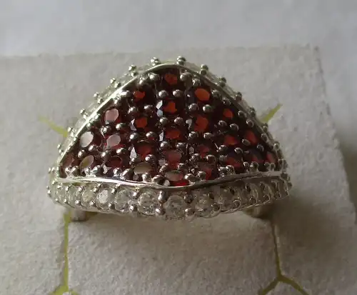 hochwertiger 925er Sterling Silber Ring mit rotem & farblosem Edelstein (127524)