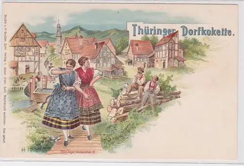 902243 Künstler AK Thüringer Dorfkokette - Thüringer Volksleben III um 1900