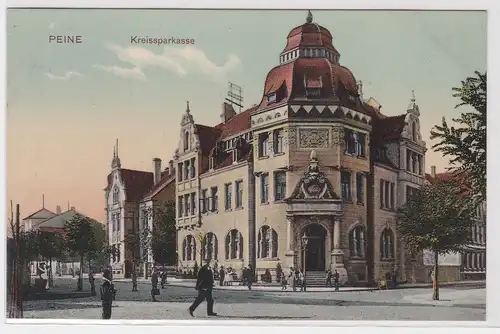 91942 AK Peine - Kreissparkasse mit Straßenansicht 1909