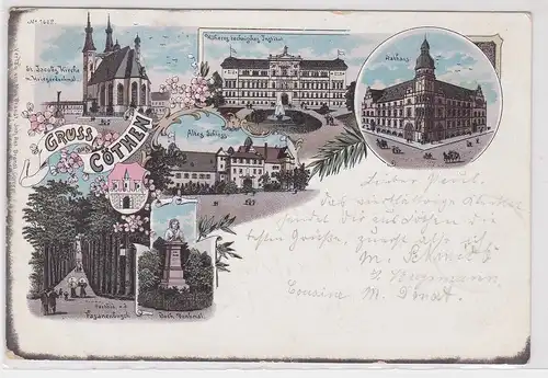 85643 AK Gruss aus Cöthen - Rathaus, Schloss, technisches Institut, Kirche 1897