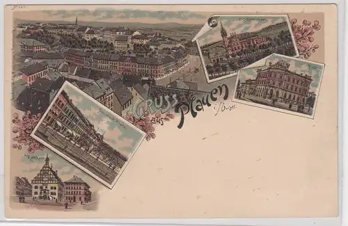 90383 AK Gruss aus Plauen im Vogtland - Schützenhaus, Rathaus, Neustadt Platz