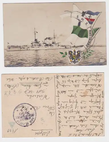 903908 Patriotika AK S.M.S. Rheinland - Marine Schiffspost No. 30 - 1916