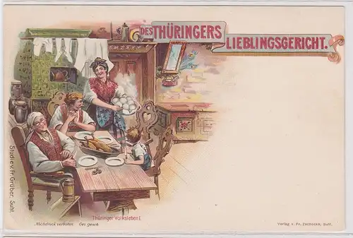 902244 Lithografie AK Des Thüringers Lieblingsgericht - Thüringer Volksleben I