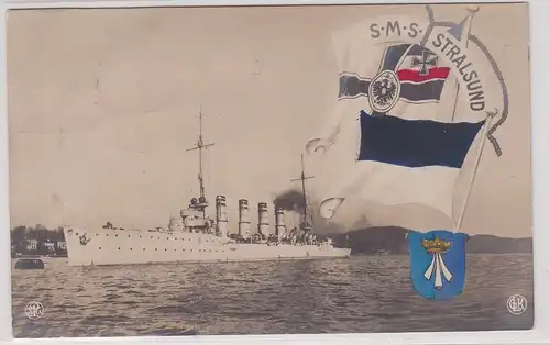 902368 Patriotika Wappen AK Kriegsschiff S.M.S. Stralsund