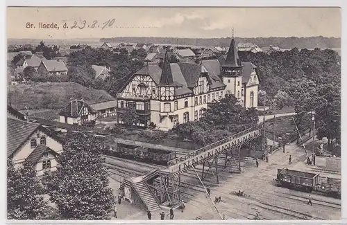 60488 AK Groß Ilsede - Bahnhof mit Brücke über die Gleisanlagen 1910