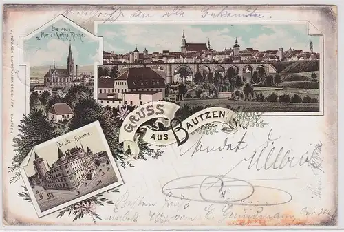 20374 AK Gruss aus Bautzen - Kaserne, Maria-Martha-Kirche, Totalansicht 1895