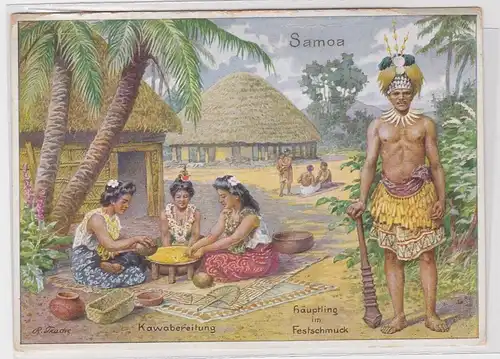 902615 Feldpost AK Unsere Kolonien - Samoa, Häuptling im Festschmuck 1942
