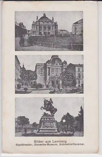 86558 AK Bilder aus Lemberg (Lwiw) - Stadttheater, Gewerbe-Museum 1918