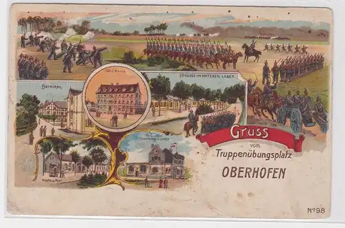 904307 AK Gruss vom Truppenübungsplatz Oberhofen - Baracken, Restaurant 1915