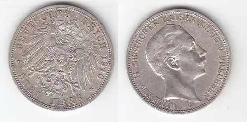 3 Mark Silber Münze Preussen Kaiser Wilhelm II 1910 (114751)